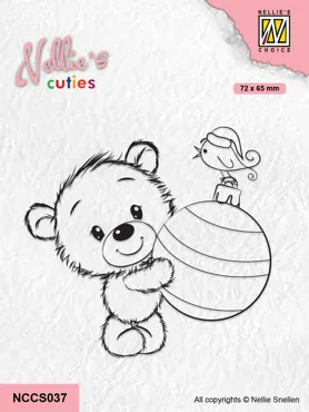 Nellie Snellen Cuties Bear with Christmas Ball Clear Stamp