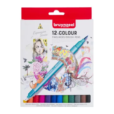 BRUYNZEEL Creatives Fineliner Brush Pen Set 12 Farben