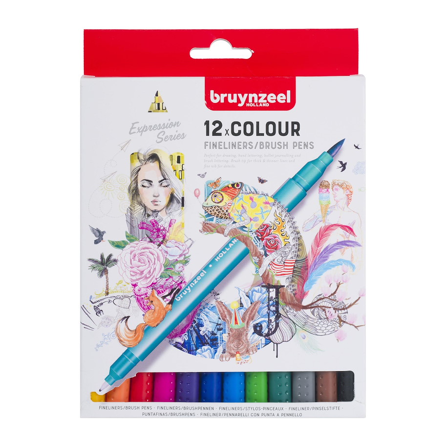 BRUYNZEEL Creatives Fineliner Brush Pen Set 12 Farben