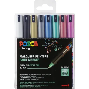 UNI POSCA Pigmentmarker PC-1MR, 8er Box, farbig sortiert