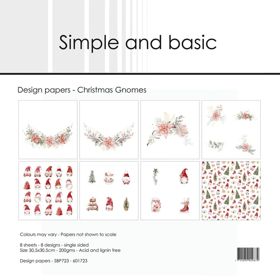 Simple and Basic Christmas Gnomes 12x12 Inch Paper Pack 