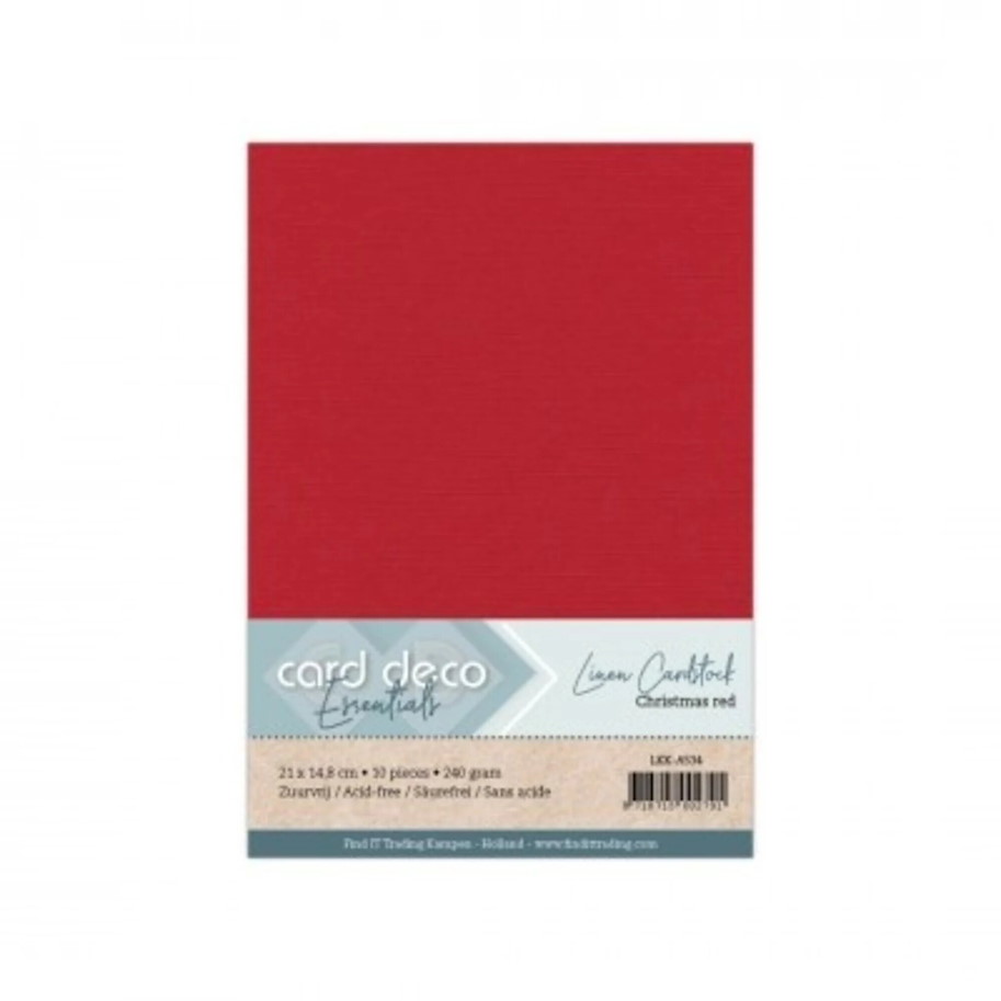 Card Deco Linen Cardstock A5 Christmas Red 10pk