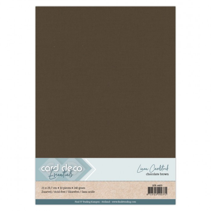 Card Deco Linen Cardstock A4 Chocolate Brown 10stk. 