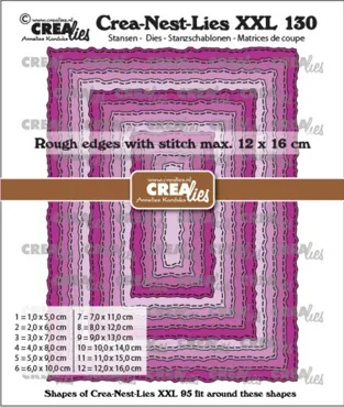 Crealies Crea-Nest-Lies XXL Dies No. 130 Rectangles with Rough Edges and Stitchlines