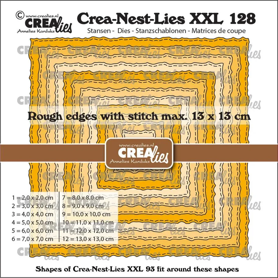 Crealies Crea-Nest-Lies XXL Dies No. 128 Squares with Rough Edges and Stitchlines