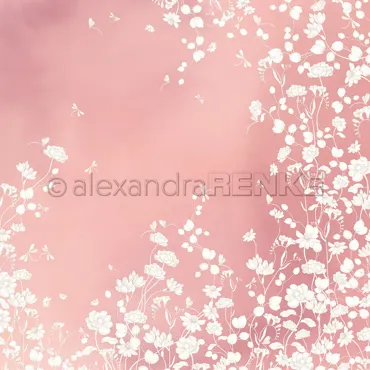 Alexandra Renke Designpapier 'Weiße Blumenvariation auf Sturmröte'