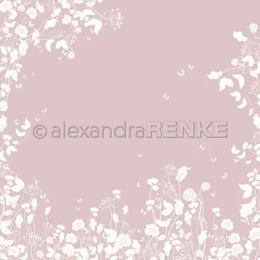 Alexandra Renke Designpapier 'Weiße Blumenvariation auf Mauve'