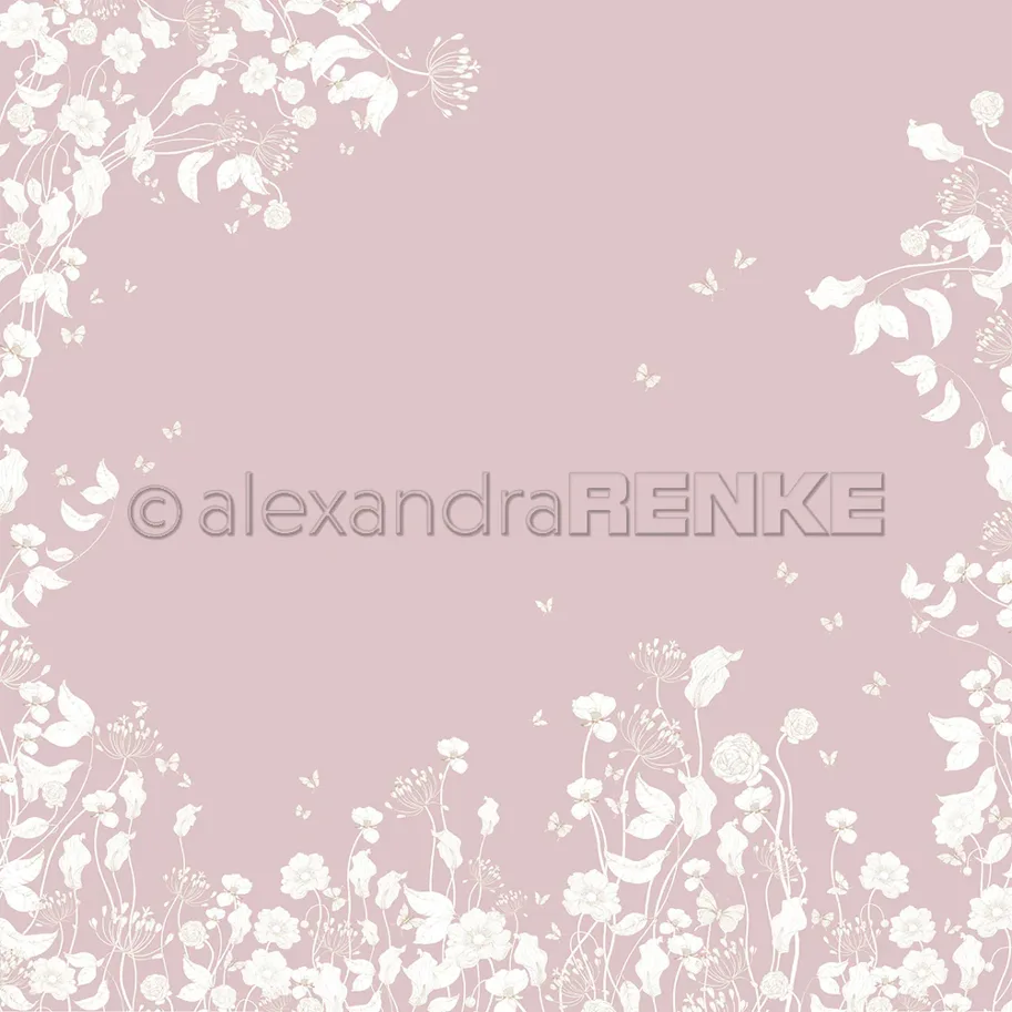 Alexandra Renke Designpapier 'Weiße Blumenvariation auf Mauve'