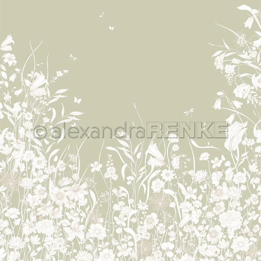 Alexandra Renke Designpapier 'Weiße Blumenvariation auf Silbergrün'