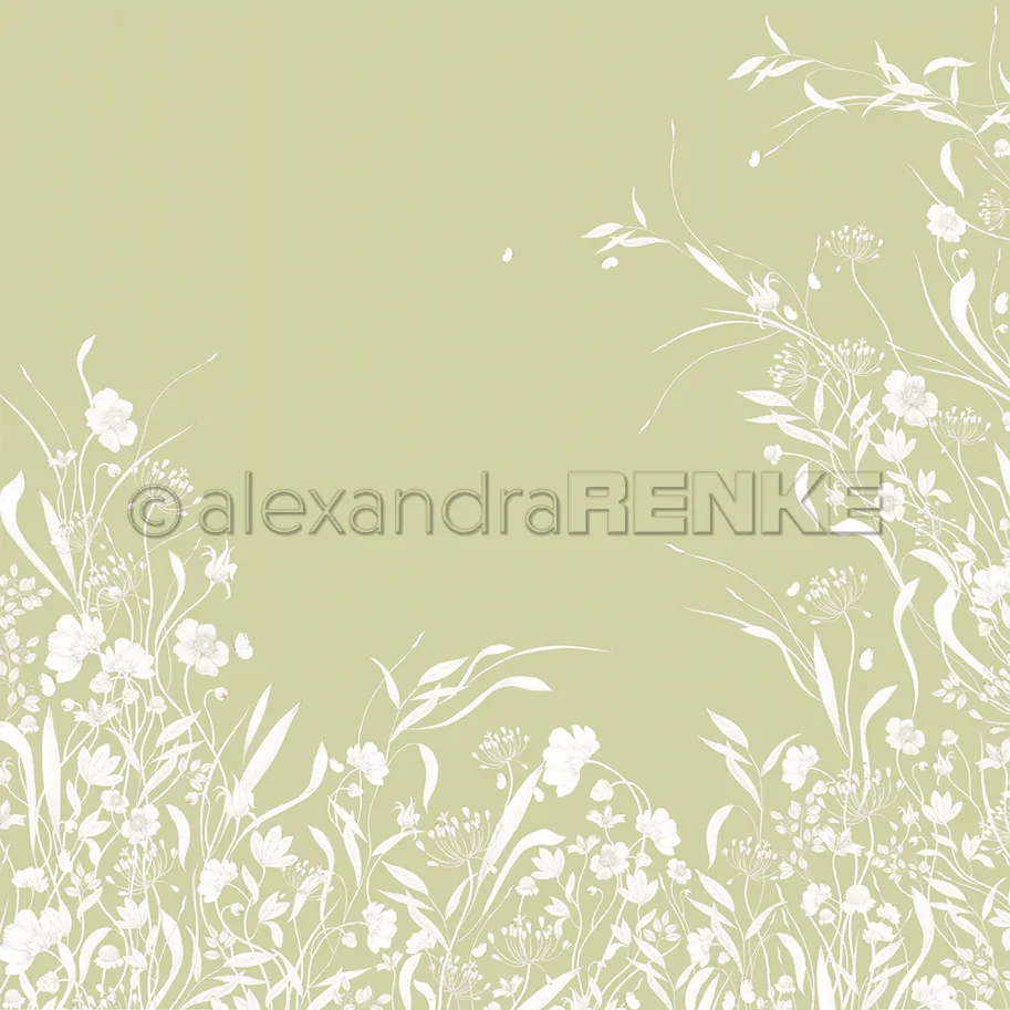 Alexandra Renke Designpapier 'Weiße Blumenvariation auf Knospengrün' 