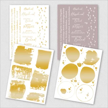 Charlie & Paulchen Rub ons Trauer – Texte & Formen weiß + gold