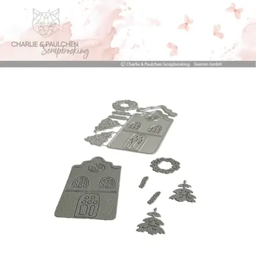 Charlie & Paulchen Stanzformen Weihnachtshaus mit Kugelkranz & Deko
