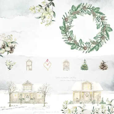 Charlie & Paulchen Design Cardstock Skandi Häuser Kränze weiss