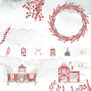 Charlie & Paulchen Design Cardstock Skandi Häuser Kränze rot