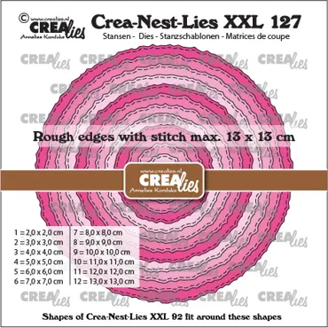 Crea-Nest-Lies XXL dies no. 127, Circles with rough edges and stitchlines
