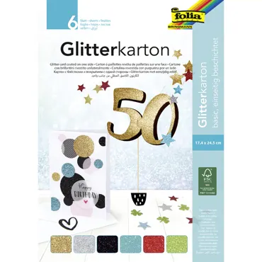 Folia Glitterkarton-Block "Basic", 170 x 245 mm, 300 g/qm