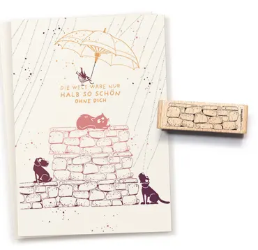 Cats on appletrees Stempel Steinmauer