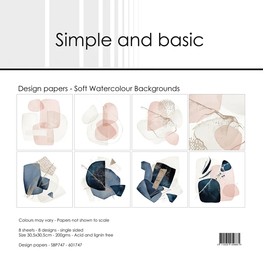 Simple and Basic Soft Watercolour Backgrounds 12x12 Inch Paper Pad 