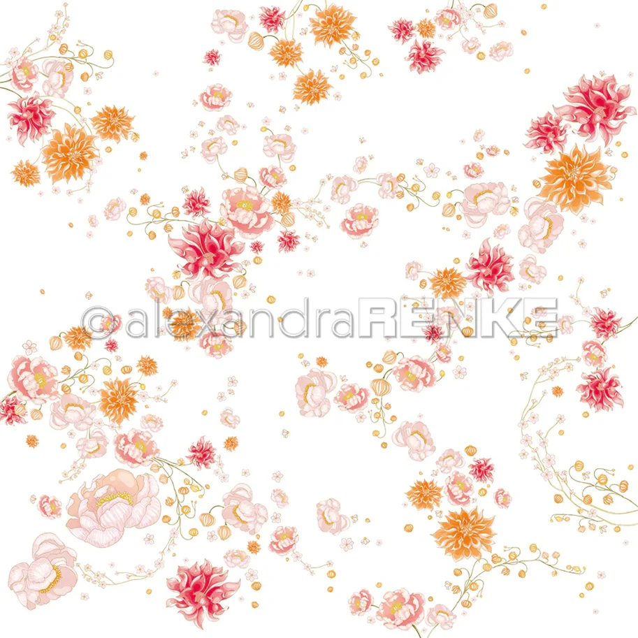 Alexandra Renke Designpapier 'Zarter Pfingstrosen-Dahlien-Wirbel' 200g/m²