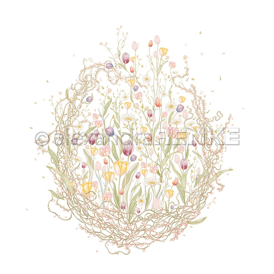 Alexandra Renke Designpapier 'Zarter Weiden-Tulpen-Kranz' 200g/m²