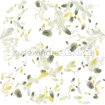 Alexandra Renke Designpapier 'Flauschiger Federwirbel Grün-Charteuse' 200g/m²