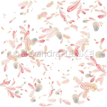Alexandra Renke Designpapier 'Flauschiger Federwirbel Rosa-Rot' 200g/m²
