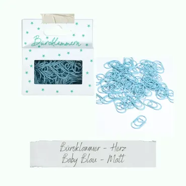 Creative-Depot Büroklammer Herz - Baby Blau - Matt - 50 Stück