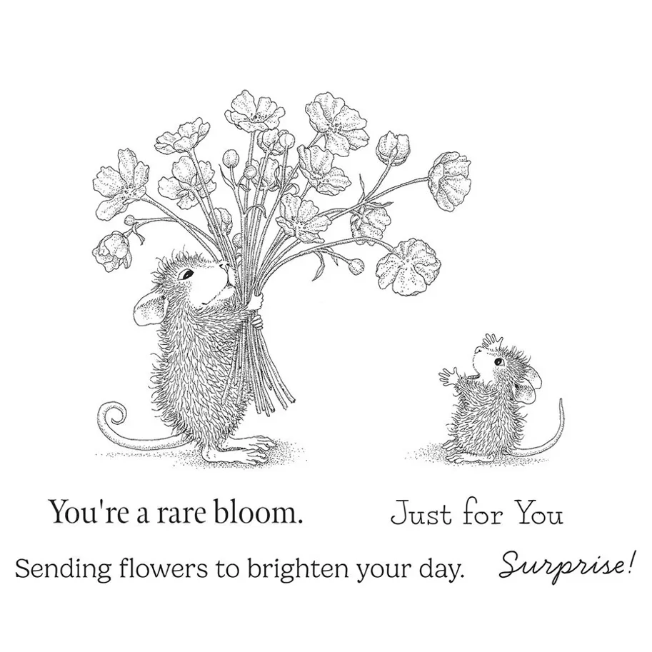 Spellbinders House-Mouse Rare Bloom Cling Rubber Stamps 
