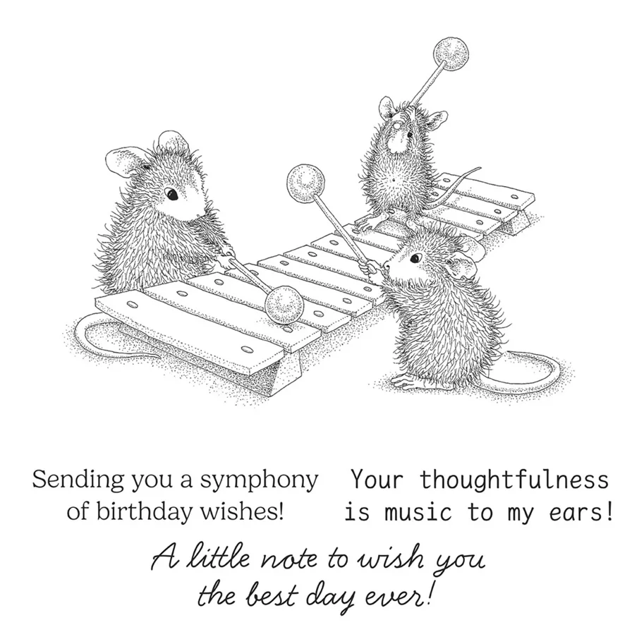 Spellbinders House-Mouse Rare Bloom Cling Rubber Stamps Music to My Ears 
