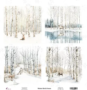 Lilly-Art Designpapier Winter Birch Forest