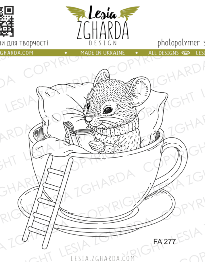 Lesia Zgharda Stamps "Bookworm Mouse in a Cup"