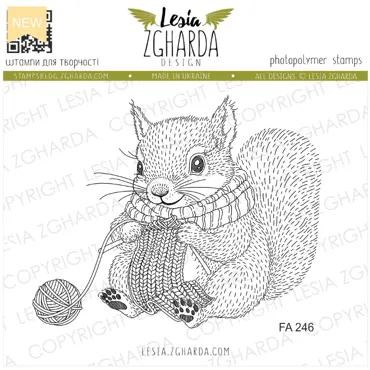Lesia Zgharda Stamps "Knitting Squirrel"