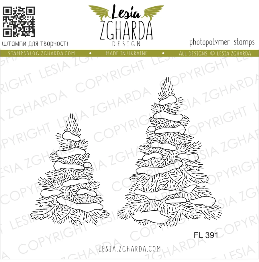Lesia Zgharda Stamps "Snowy Christmas Trees"