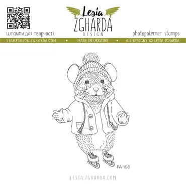 Lesia Zgharda Stamps "Winter Skating Mouse"