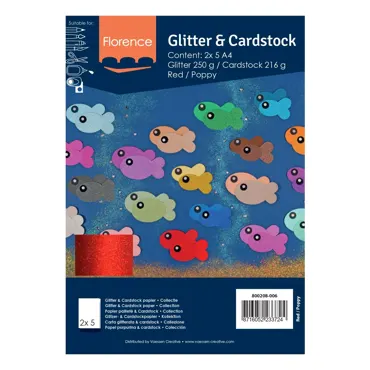 Florence • Tonkarton 250g Glitter & Cardstock 2x5 St. A4 Red/Poppy
