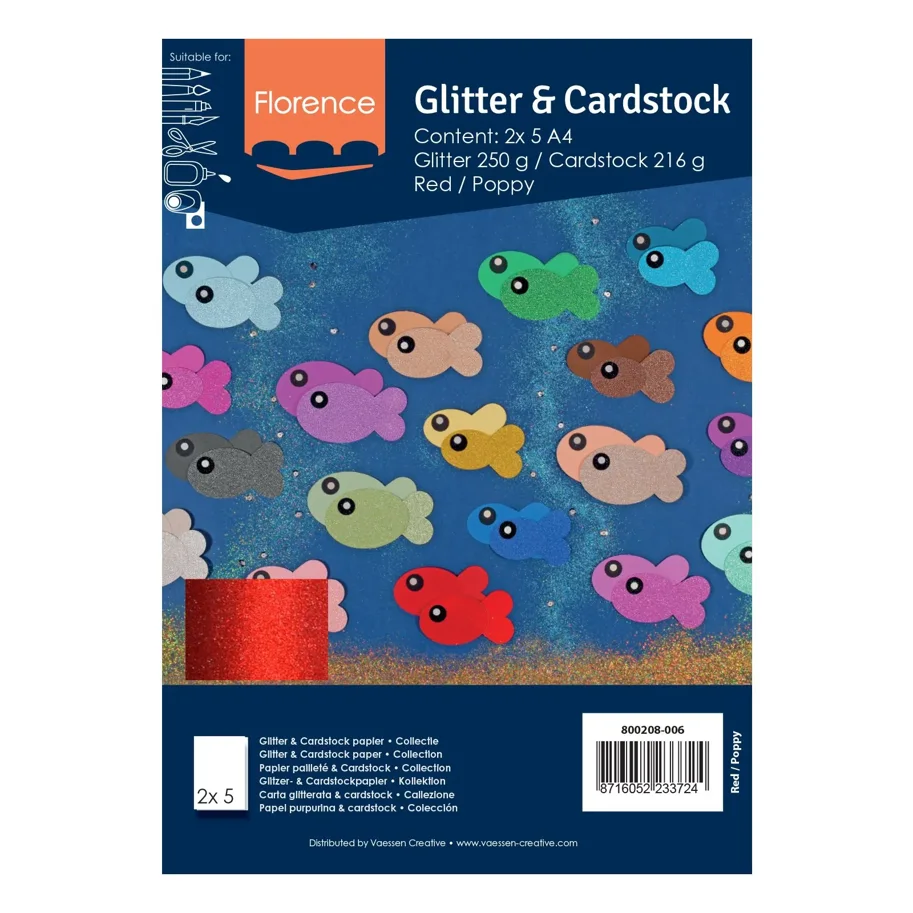 Florence • Tonkarton 250g Glitter & Cardstock 2x5 St. A4 Red/Poppy