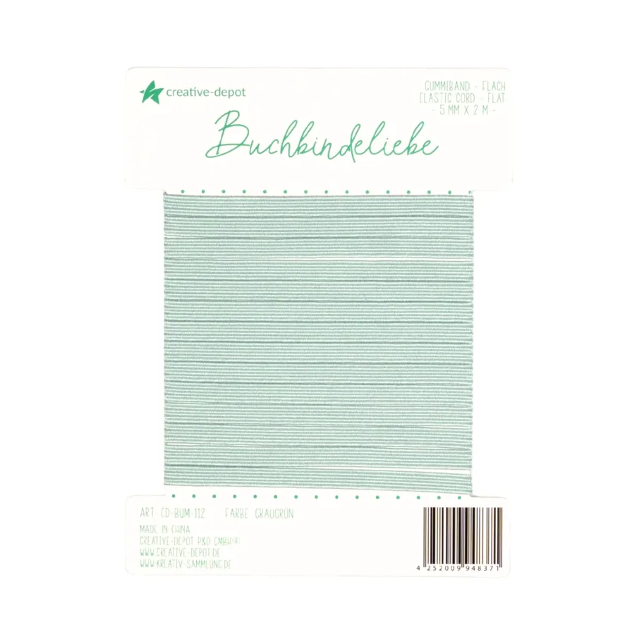 Creative-Depot Gummiband - Graugrün - flach - Buchbindeliebe