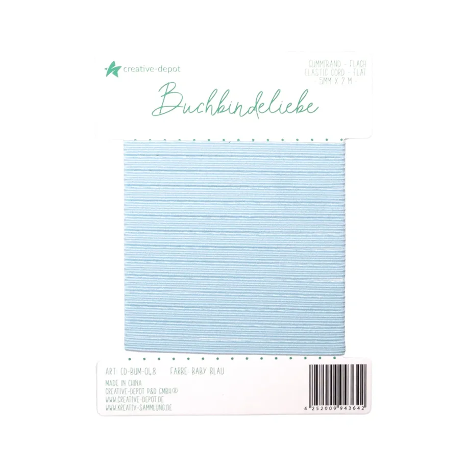 Creative-Depot Gummiband - Baby Blau - flach - Buchbindeliebe