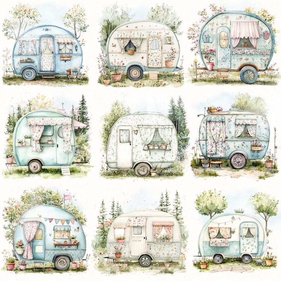 Lilly-Art Designpapier Vintage Caravan