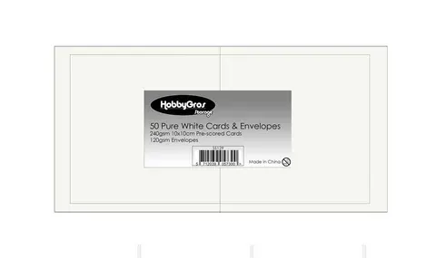 HobbyGros Storage - 50 Sets of 10x10cm Card/Envelopes "Pure White"