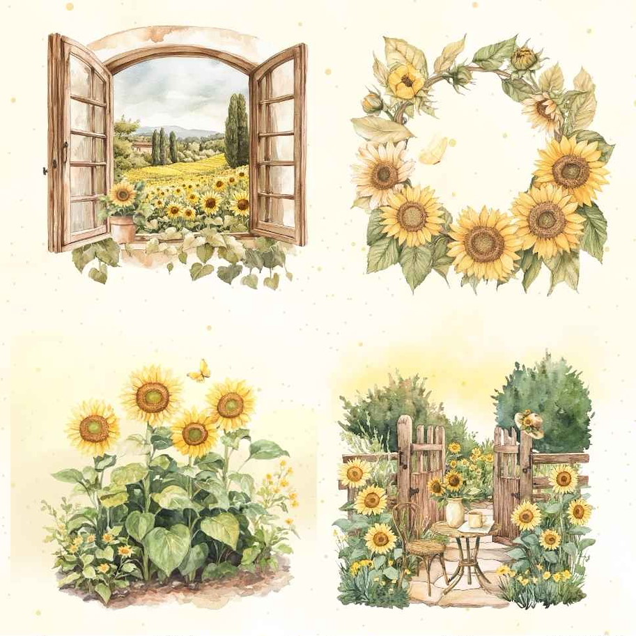 Lilly-Art Designpapier Sunflower Scene 30.5 cm x 30.5 cm  