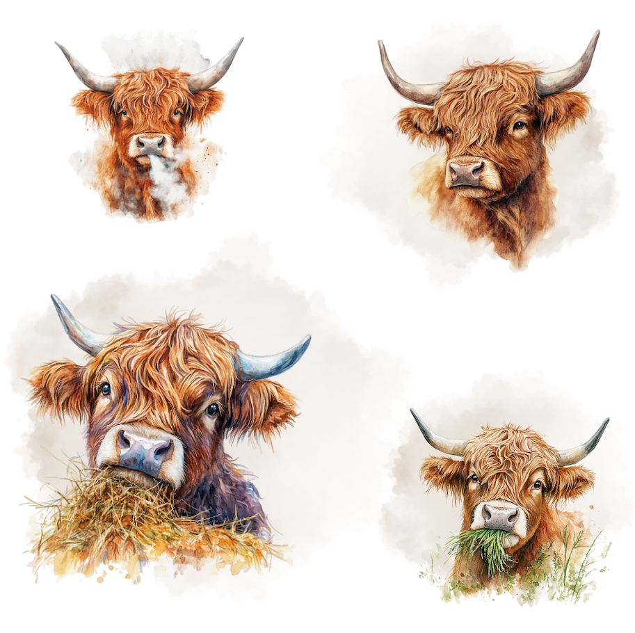 Lilly-Art Designpapier Scottish Highland cattle 3 30.5 cm x 30.5 cm 